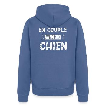 En couple avec mon chien cadeau humour célibat - Veste à capuche bio Premium Unisexe - bleu pigeon - Dos - Nico (187cm)