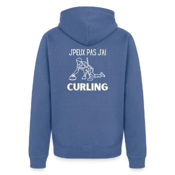Curling - Je peux pas j ai curling - Veste à capuche bio Premium Unisexe - bleu pigeon - Dos - Nico (187cm)