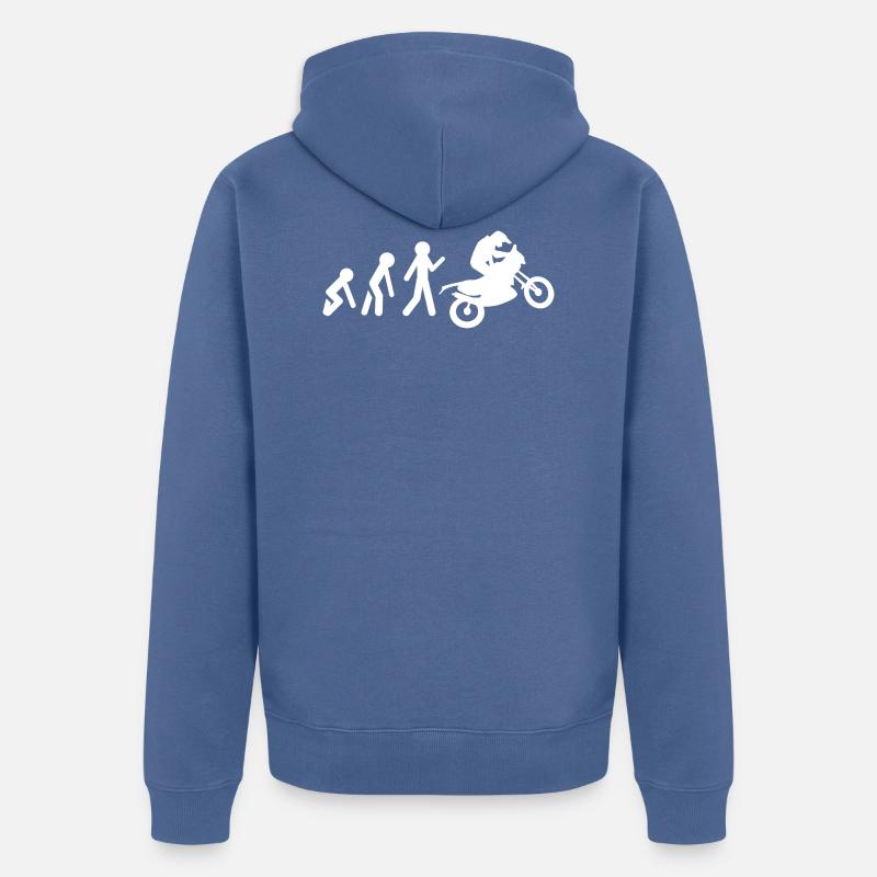 Evolution biker motorcycle gift idea humor - Unisex Premium Organic Zip Hoodie - stone blue