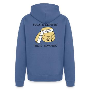 Haute comme trois tommes - Veste à capuche bio Premium Unisexe - bleu pigeon - Dos - Nico (187cm)