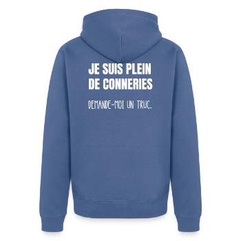 je suis plein de conneries - Veste à capuche bio Premium Unisexe - bleu pigeon - Dos - Nico (187cm)