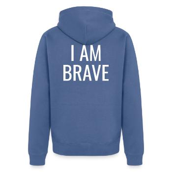 Je suis courageux - Citations positives chrétiennes - Veste à capuche bio Premium Unisexe - bleu pigeon - Dos - Nico (187cm)