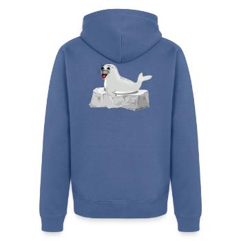 Lachende Robbe auf Fels - Unisex Premium Bio Zip Hoodie - Taubenblau - Hinten - Nico (187cm)