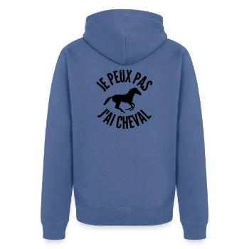 je peux pas j ai cheval - Veste à capuche bio Premium Unisexe - bleu pigeon - Dos - Nico (187cm)