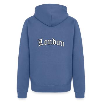 Classic London University Style Logo - Unisex Premium Organic Zip Hoodie - stone blue - Back - Nico (187cm)