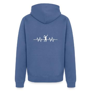 Tennis Shirt EKG Herzschlag Tennisspieler Shirt - Unisex Premium Bio Zip Hoodie - Taubenblau - Hinten - Nico (187cm)