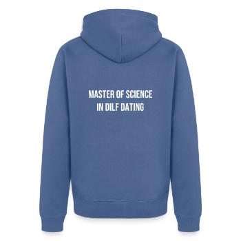 The Father Angler - Unisex Premium Organic Zip Hoodie - stone blue - Back - Nico (187cm)