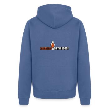 goose on the loose - Unisex Premium Bio Zip Hoodie - Taubenblau - Hinten - Nico (187cm)