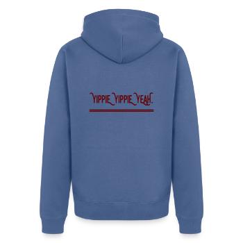 YIPPIE YIPPIE YEAH - Nouveau design original :) - Veste à capuche bio Premium Unisexe - bleu pigeon - Dos - Nico (187cm)