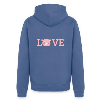 Schwein / Bauernhof: Love - Unisex Premium Bio Zip Hoodie - Taubenblau - Hinten - Nico (187cm)