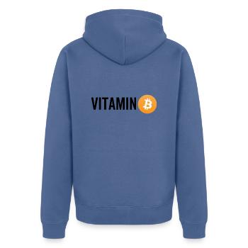 Vitamin Bitcoin - Unisex Premium Bio Zip Hoodie - Taubenblau - Hinten - Nico (187cm)