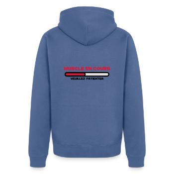 muscle en cours 2 - Veste à capuche bio Premium Unisexe - bleu pigeon - Dos - Nico (187cm)
