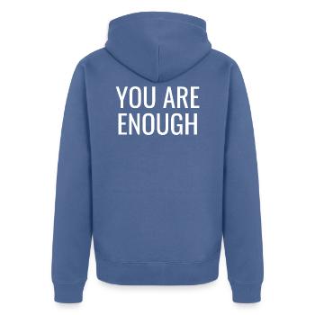 Vous êtes assez - Citations positives chrétiennes - Veste à capuche bio Premium Unisexe - bleu pigeon - Dos - Nico (187cm)