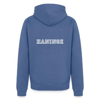 Haninge (Begriffsklärung) - Unisex Premium Bio Zip Hoodie - Taubenblau - Hinten - Nico (187cm)