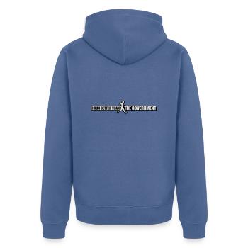 run better than government - Unisex Premium Bio Zip Hoodie - Taubenblau - Hinten - Nico (187cm)