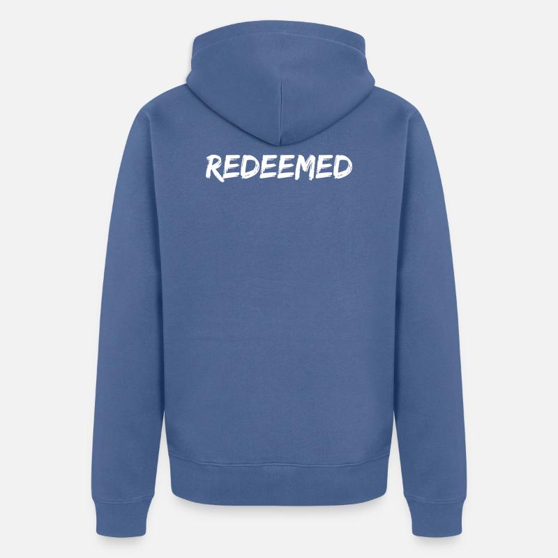 Racheté - Citations chrétiennes - Veste à capuche bio Premium Unisexe - bleu pigeon