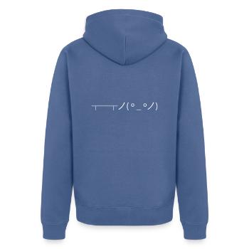 white: flip the table - calm down - Unisex Premium Bio Zip Hoodie - Taubenblau - Hinten - Nico (187cm)