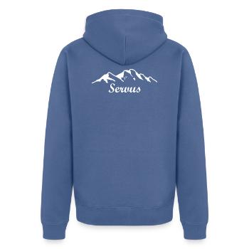 Berge Servus weiss - Unisex Premium Bio Zip Hoodie - Taubenblau - Hinten - Nico (187cm)