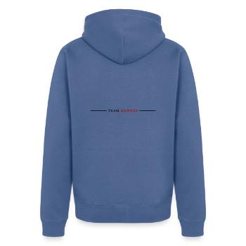 Team Mitglied - Unisex Premium Bio Zip Hoodie - Taubenblau - Hinten - Nico (187cm)