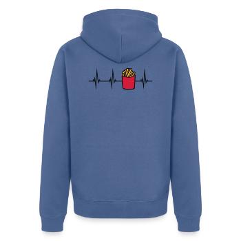 Puls Pommes Frites - Unisex Premium Bio Zip Hoodie - Taubenblau - Hinten - Nico (187cm)