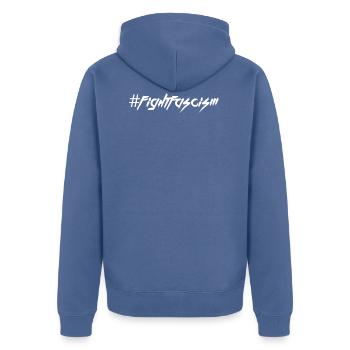 Hashtag Fight Fascism - Against Right - Unisex Premium Organic Zip Hoodie - stone blue - Back - Nico (187cm)
