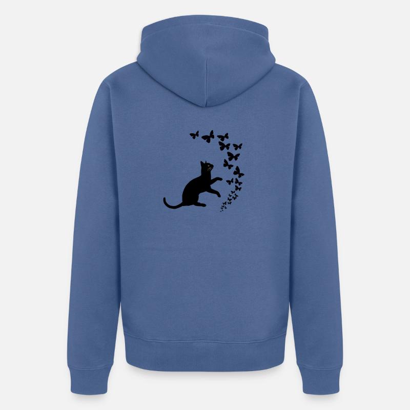 Conception de chat noir et papillons - Veste à capuche bio Premium Unisexe - bleu pigeon