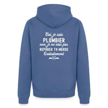oui je suis plombier - Veste à capuche bio Premium Unisexe - bleu pigeon - Dos - Nico (187cm)