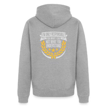 ce que je dis citation - Veste à capuche bio Premium Unisexe - gris chiné - Dos - Nico (187cm)