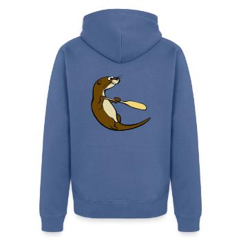 Classic Song of the Paddle otter logo - Unisex Premium Organic Zip Hoodie - stone blue - Back - Nico (187cm)