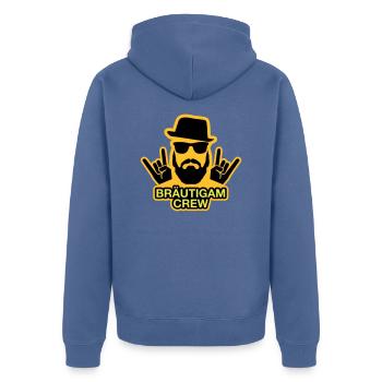 Bräutigam Crew - JGA T-Shirt - JGA Shirt - Crew - Unisex Premium Bio Zip Hoodie - Taubenblau - Hinten - Nico (187cm)