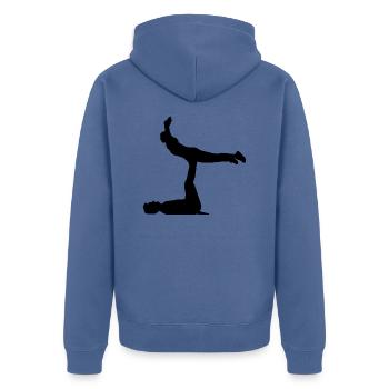 AcroYoga - Frontbird - Unisex Premium Bio Zip Hoodie - Taubenblau - Hinten - Nico (187cm)