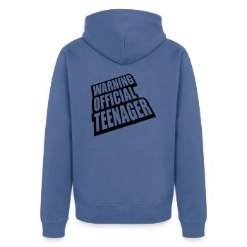 avertissement citation officielle d’adolescent - Veste à capuche bio Premium Unisexe - bleu pigeon - Dos - Nico (187cm)