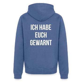 Ich habe euch gewarnt lusiger Spruch - Unisex Premium Bio Zip Hoodie - Taubenblau - Hinten - Nico (187cm)