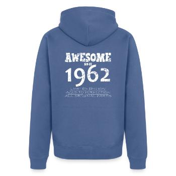 1962 - Legendary 62nd Anniversary - Unisex Premium Organic Zip Hoodie - stone blue - Back - Nico (187cm)
