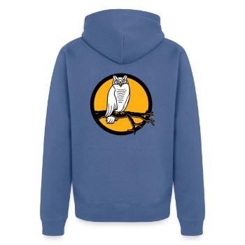 hibou aigle hibou branche arbre forêt lune nuit pleine lune ronde - Veste à capuche bio Premium Unisexe - bleu pigeon - Dos - Nico (187cm)