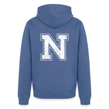 Buchstabe N - Unisex Premium Bio Zip Hoodie - Taubenblau - Hinten - Nico (187cm)