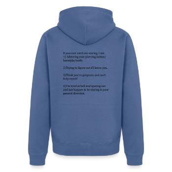 TEXT - Unisex Premium Organic Zip Hoodie - stone blue - Back - Nico (187cm)