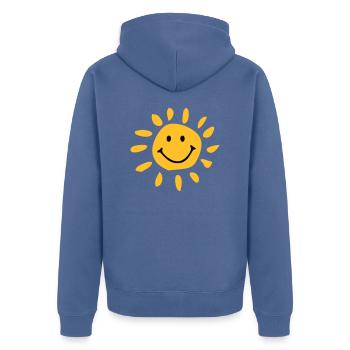 Sonne - Unisex Premium Bio Zip Hoodie - Taubenblau - Hinten - Nico (187cm)