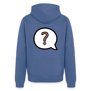 Sprechbalse mit Fragezeichen und Herz - Unisex Premium Bio Zip Hoodie - Taubenblau - Hinten - Nico (187cm)