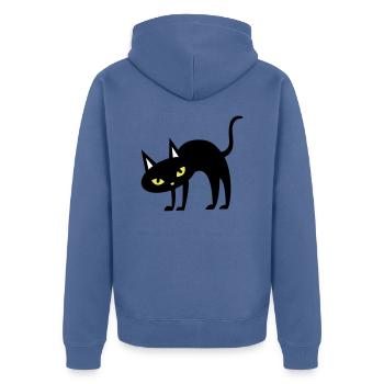 SCARY Halloween arched back cat - Unisex Premium Organic Zip Hoodie - stone blue - Back - Nico (187cm)
