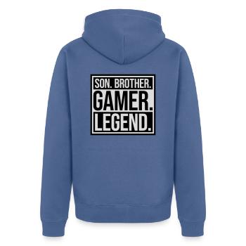 son brother gamer legend - Unisex Premium Bio Zip Hoodie - Taubenblau - Hinten - Nico (187cm)