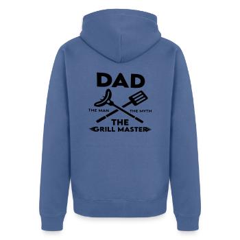 Papa, der Mann, der Mythos, der Grillmeister - Unisex Premium Bio Zip Hoodie - Taubenblau - Hinten - Nico (187cm)