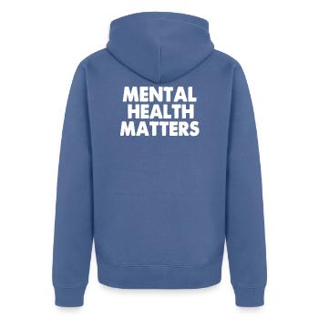 Psychische Gesundheit ist wichtig - Unisex Premium Bio Zip Hoodie - Taubenblau - Hinten - Nico (187cm)