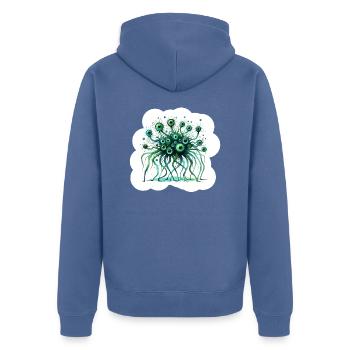 Das fürchterliche mehräugige grüne Monster - Unisex Premium Bio Zip Hoodie - Taubenblau - Hinten - Nico (187cm)
