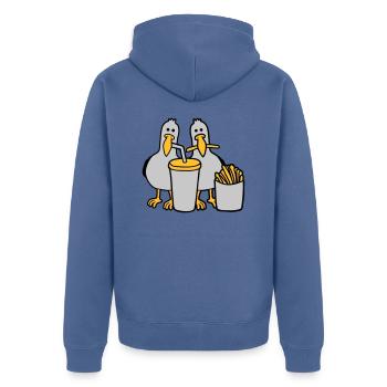 Fast-food mouettes volées - Veste à capuche bio Premium Unisexe - bleu pigeon - Dos - Nico (187cm)