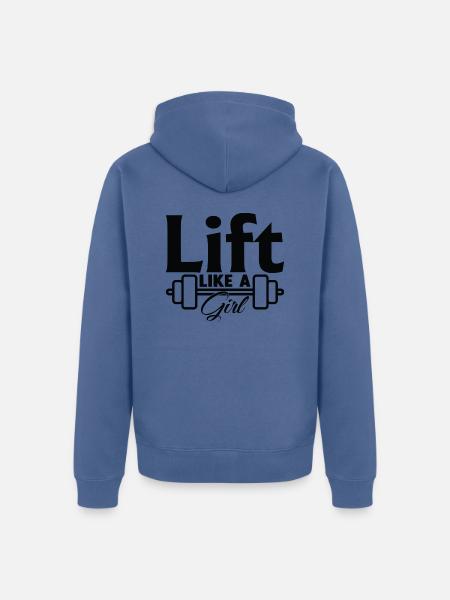 Heben wie ein Mädchen - Unisex Premium Bio Zip Hoodie - Taubenblau