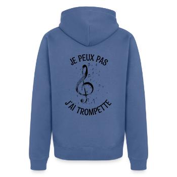 Je peux j'ai trompette. Cadeau Trompette Jazz. - Veste à capuche bio Premium Unisexe - bleu pigeon - Dos - Nico (187cm)
