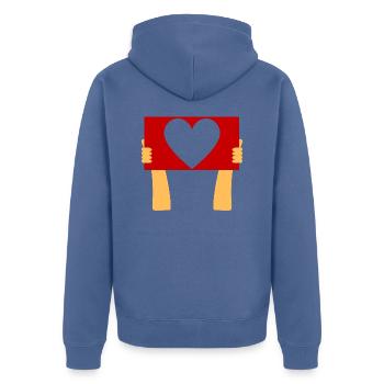 Zeichen der Liebeserklärung - Unisex Premium Bio Zip Hoodie - Taubenblau - Hinten - Nico (187cm)