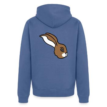 Bunny face peeking sideways profile side view - Unisex Premium Organic Zip Hoodie - stone blue - Back - Nico (187cm)