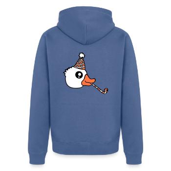 Canard Fête Serviette Chapeau Anniversaire Célébrer le Nouvel An - Veste à capuche bio Premium Unisexe - bleu pigeon - Dos - Nico (187cm)